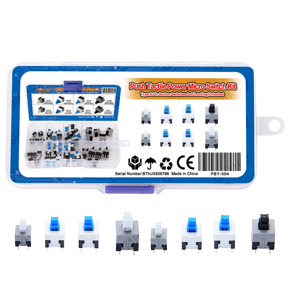 Diy Electronics Project Kit - Zestaw 40 sztuk mikroprzełączników dotykowych, 8